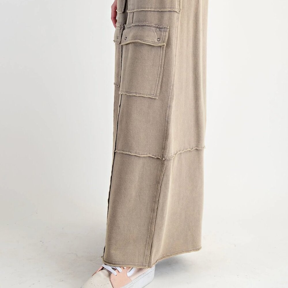 Easel Washed Faded Olive Terry Knit Cargo Pants - Picture 6 of 7